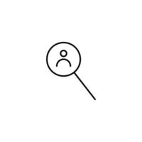 Outline symbols in flat style. Modern signs drawn with thin line. Editable strokes. Suitable for advertisements, books, internet stores. Line icon of user under magnifying glass vector