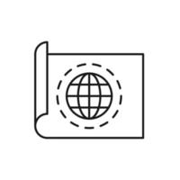 Vector outline symbol suitable for internet pages, sites, stores, shops, social networks. Editable stroke. Line icon of globe surrounded by dotted line on cover of sheet