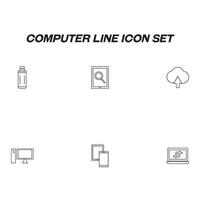 Computer line icon set drawed with thin line. Vector outline symbols of compact flash card, online search, cloud storage, computer and system block, smartphone, tablet