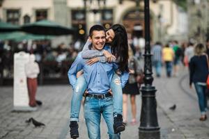 Couple have fun in the city photo