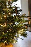 Christmas tree decorated with gingerbread cookies and garland photo