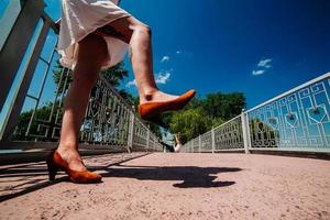 beautiful couple on the bridge photo