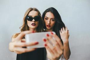 Two girlfriends taking a selfie photo