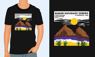 Template of design for t-shirt with ranger naturalist service lettering, vector illustration