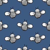 Flat style Bee illustration Seamless Vector pattern isolated on navy blue background. Design for use Textile all over fabric wrapping paper and others.