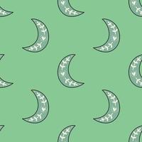 Abstract moon seamless vector pattern isolated on green background. Design for use backdrop wrapping paper all over textile fabric print and others