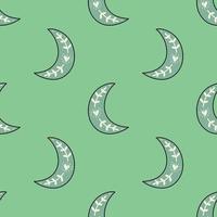 Abstract moon seamless vector pattern isolated on green background. Design for use backdrop wrapping paper all over textile fabric print and others