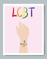 White Hand with Rainbow Gender Female Lesbian Symbol and Doole Gradient Inscription LGBT vector