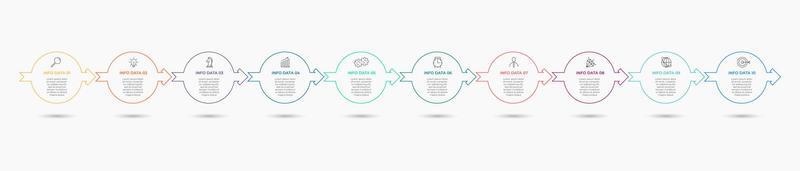Vector Infographic design business template with icons and 10 options or steps. Can be used for process diagram, presentations, workflow layout, banner, flow chart, info graph