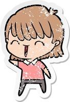 distressed sticker of a cartoon woman vector