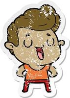 distressed sticker of a happy cartoon man vector