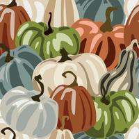 calabazas maduras de diferentes variedades y formas de patrones sin fisuras en estilo moderno.ilustración vectorial.ideal para telas, papeles de regalo, papeles pintados, cubiertas. otoño agricultura jardín theme.pumpkin textura vector