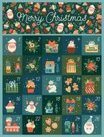 calendario de adviento de diciembre. lindas ilustraciones navideñas con símbolos de año nuevo. plantilla de diseño vectorial.