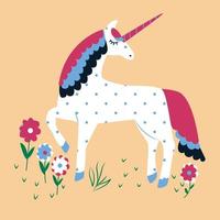 unicornio en campos de flores vector