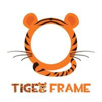 Avatar frame tiger, round animal template for game. Vector illustration cartoon empty tiger striped frame with ears and tail.