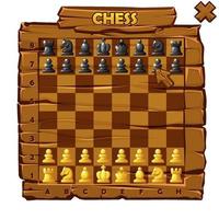 Wooden Chess board and set chess figures for 2D game UI, Chess Strategy Application Ui Ux Vector