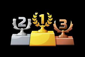 Podium Trophy Title are silver, bronze and gold for the game. Vector set of different awards 3 places winners.