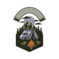 camping de aventura, línea dibujada a mano con color digital, ilustración vectorial vector