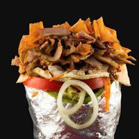 TURKISH DONER KEBAB product shot, black bokeh background photo