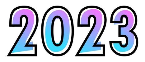 New Year 2023 design text with blue-purple color and black outline vector