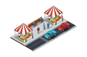 Isometric Street food cafe on the sidewalk Editable in 10 EPS. Vector Isometric Illustration Suitable for Diagrams, Infographics, And Other Graphic assets