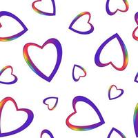 Purple Gradient Hearts With Rainbow Edge, Seamless Pattern vector