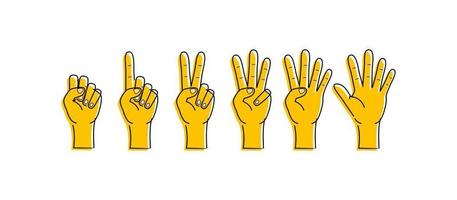 Hand Gesture 0 1 2 3 4 5 simple hand count design vector