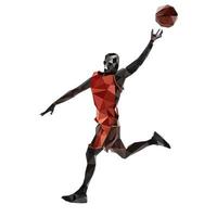 jugador de baloncesto profesional en ropa deportiva con acción de bola en movimiento low poly vector