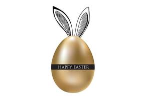 Felices Pascuas. conjunto de orejas de conejo. huevos de oro ilustración dibujada a mano. vector