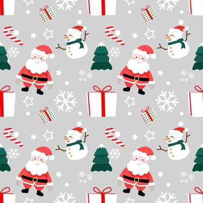 Christmas wrap paper design with trees and Santa Claus. Xmas gift wrapping  background with snow and gifts., Stock vector