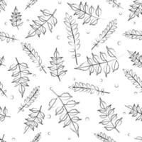 seamless leaves pattern with doodle, cartoon style vector