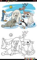 cartoon polar animals characters group coloring page vector