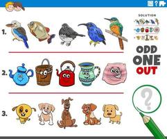 odd one out task with cartoon animal and object characters vector