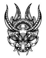 diseño de tatuaje de máscara oni aislado en blanco vector