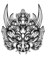 Oni mask tattoo design isolated on white vector