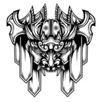 diseño de tatuaje de máscara oni aislado en blanco vector