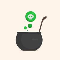 witch's cauldron flat illustration with poisonous green bubbles vector