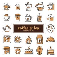 cafetería y tienda de té. conjunto de garabatos de café y té dibujados a mano, bebidas, postres, frijoles y otros objetos relacionados. vector