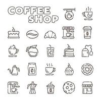 Cafe and Tea shop. Set of hand drawn coffee and tea time doodles, drinks, desserts, beans and other related objects. vector