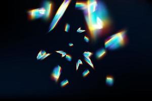 Rainbow highlights on a black background.Glare or reflection from water and glass.Glittering  particles for social media backgrounds, product presentations, photo shots. vector