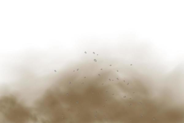Background of a cloud of brown dust and sand with particles of flying dry sand and dirt.