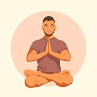 Young man in lotus position with namaste hands vector