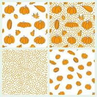 Pumpkins seamless pattern set vector illustration in orange color