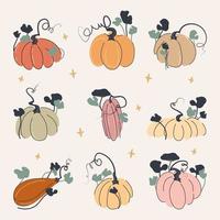 Pumpkins boho set vector illustration isolated on white background