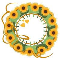 Bright sunflower wreath vector illustration isolated on white background