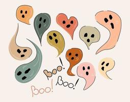 Halloween ghosts boho set vector illustration isolated on white background