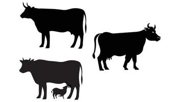Collection of Cow Silhouette in different poses Free Vector