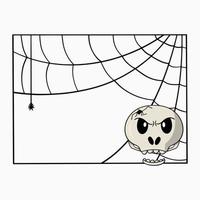 Square decorative frame, broken angry skull with spider web, copy space, vector illustration in cartoon style