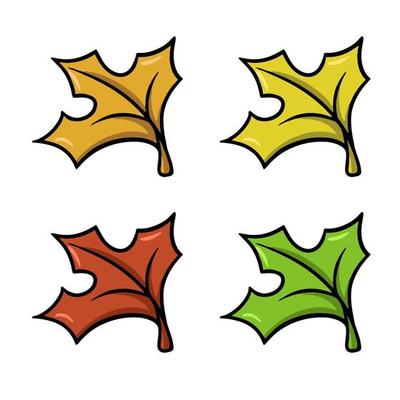 A set of autumn icons. Small orange, red and green autumn maple leaf, leaf fall, vector illustration in cartoon style on a white background