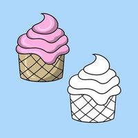 conjunto de iconos, cupcake rosa delicioso con crema delicada, ilustración vectorial en estilo de dibujos animados sobre un fondo de color vector